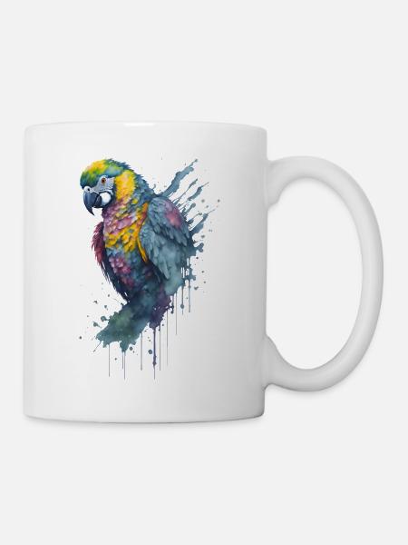 Fesselndes Aquarellgemälde eines Papageis - Tasse - Weiß