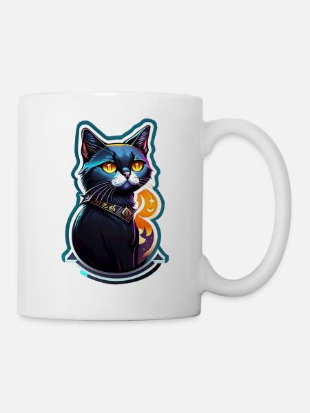 Schwarze Katze und Magie - Tasse - Weiß