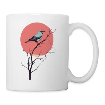 Vogel Silhouette Sonnenuntergang Art - Tasse - Weiß - Rechts