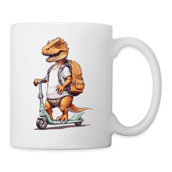 T-Rex Schüler auf Roller Schulanfang Dino Design - Tasse - Weiß - Rechts