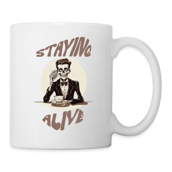Staying alive skeleton drinks coffee fun caffeine - Mug - white - Right