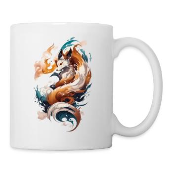 Waves of Fantasy: Eleganter japanischer Kitsune-Fuchs - Tasse - Weiß - Rechts