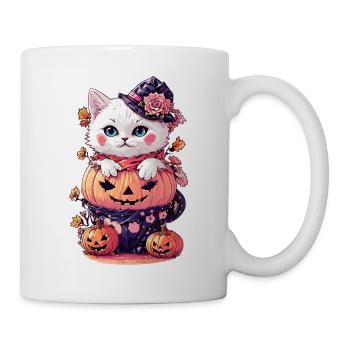 Süße Katze mit Kürbis - Tasse - Weiß - Rechts