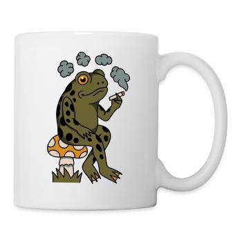 Une grenouille fumante assise sur un champignon - Mug blanc - blanc - Droite