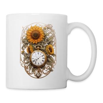 Uhr mit Sonnenblumen - Tasse - Weiß - Rechts