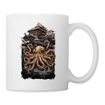 Octopus in Water Japanese Color Woodblock Print - Mug - white - Right
