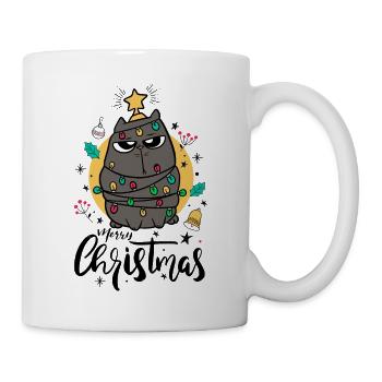 Lustige Weihnachtskatze Frohe Weihnachten - Tasse - Weiß - Rechts