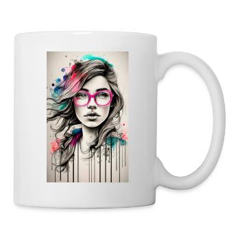 girl pink glasses - Mug - white - Right