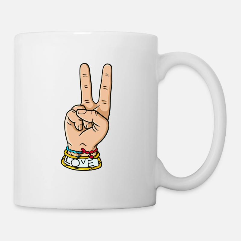 hand peace love - Tasse - Weiß