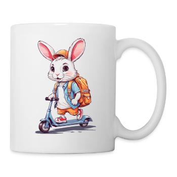 Funny School Beginner Bunny on Scooter Design - Mug - white - Right