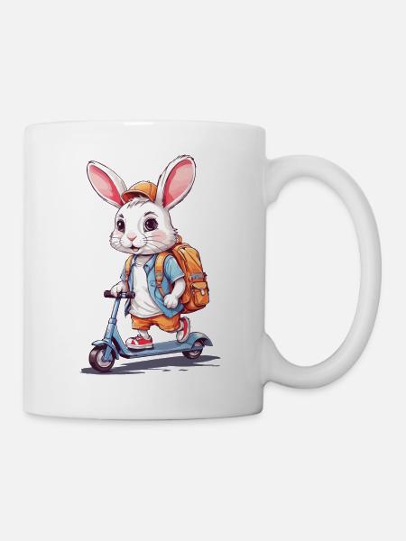 Lustiger Schulanfänger Hase auf Roller Design - Tasse - Weiß