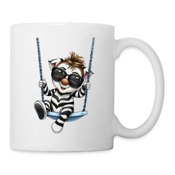 Süßes Zebra beim Schaukeln im Comicstil - Tasse - Weiß - Rechts