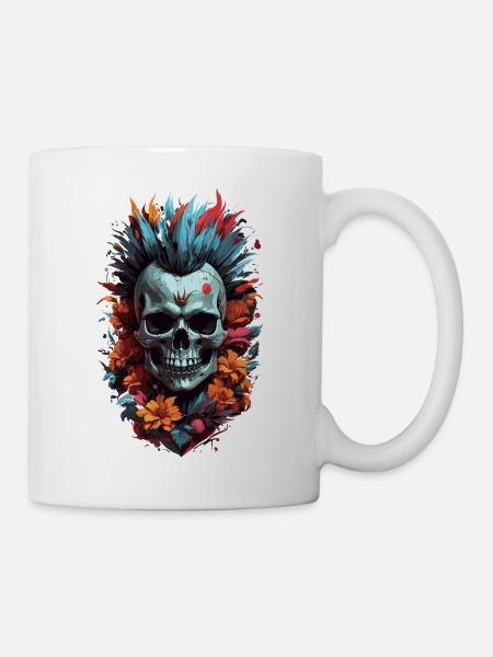 Blumen-Punk-Schädel - Tasse - Weiß