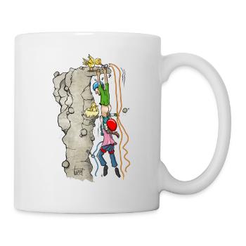 Hilfe! - Kletterpärchen in prekärer Situation - Tasse - Weiß - Rechts