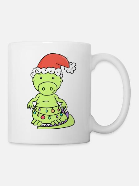 Süßer Weihnachtsdrache mit Lichterkette - Tasse - Weiß