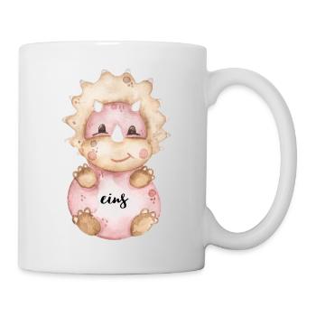 Geburtstagsaufdruck, Dino, rosa - Tasse - Weiß - Rechts