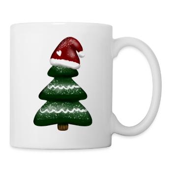 Christmas motif - Christmas tree with Santa hat - Mug - white - Right