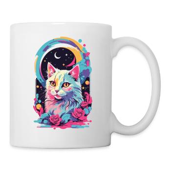 Magische Pastell Goth Katze bei Nacht mit Rosen - Tasse - Weiß - Rechts