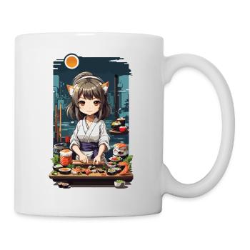 Anime Sushi Master Kawaii Kemonomimi Chef Design - Mug blanc - blanc - Droite