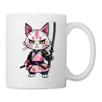 Samurai Cat & Cherry Blossoms #8 - Mug - white - Right