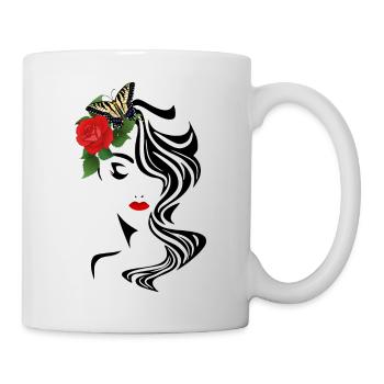 Visage avec papillon et rose - Mug blanc - blanc - Droite