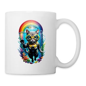 chat faisant de la plongée - Mug blanc - blanc - Droite