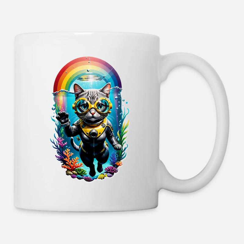 chat faisant de la plongée - Mug blanc - blanc
