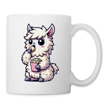 Lama mit Popcorn, Kino Karneval - Tasse - Weiß - Rechts