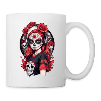 Sugar Skull Girl with Red Hair and White Headband - Mug - white - Right
