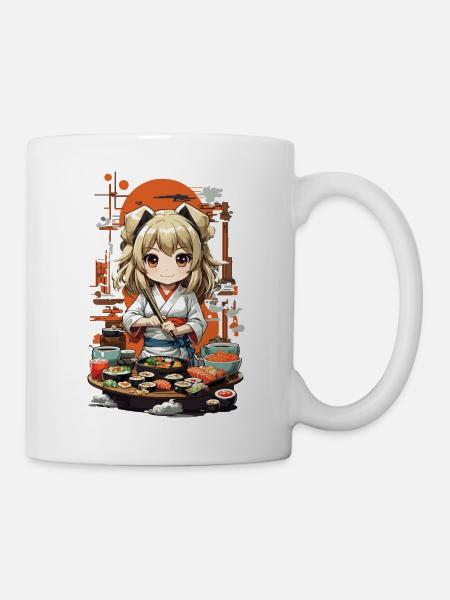 Kawaii Anime Sushi Girl Streetwear Food Design - Mug blanc - blanc