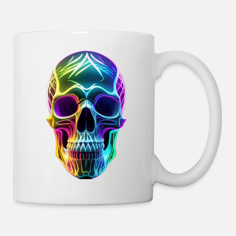 Neonfarbener Totenkopf - Tasse - Weiß
