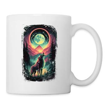 Wasserfarben Wolf Mond Fantasy Bunt Natur - Tasse - Weiß - Rechts