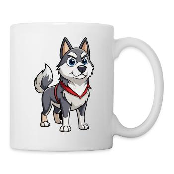 A Norwegian Elkhound with a determined expression - Mug - white - Right