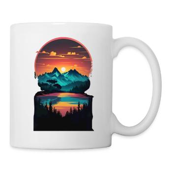 "Golden Horizon: Mountains at Sunset" - Mug - white - Right