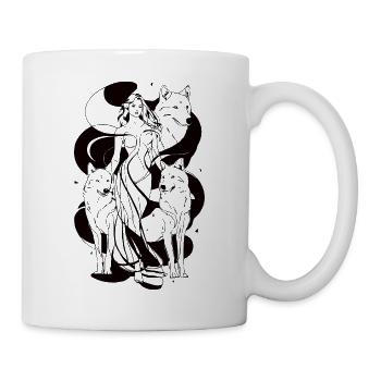 Femme avec des loups, cadeau, chiens, mystique, croquis - Mug blanc - blanc - Droite