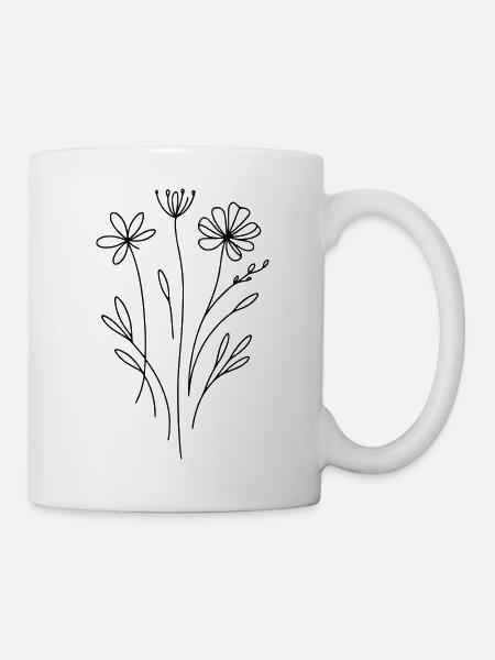 TSHIRT FLORAL LINE ART - Mug blanc - blanc