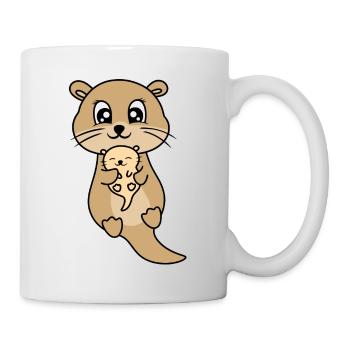 Mère et bébé loutre mignon - Mug blanc - blanc - Droite