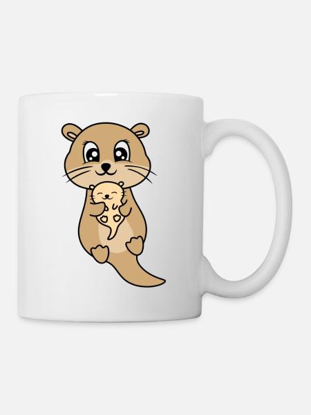süße otter mutter und baby - Tasse - Weiß