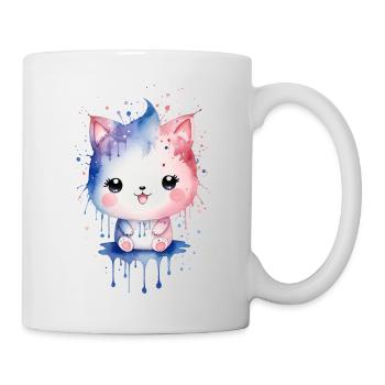 Niedliches Aquarell Kawaii Kätzchen - Tasse - Weiß - Rechts