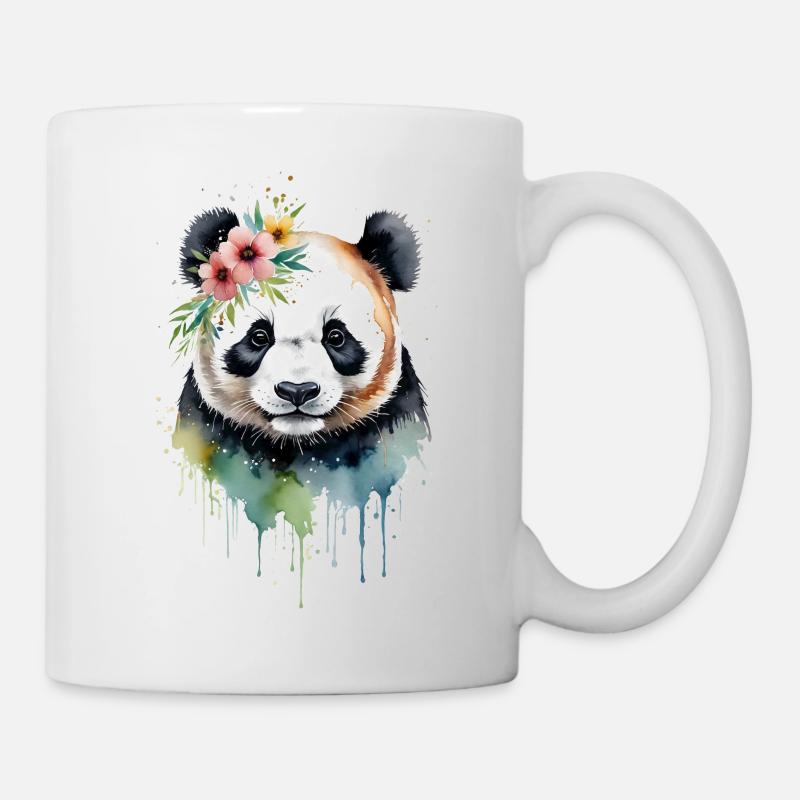 Watercolor Panda Surrounded by Flowers - Mug - white