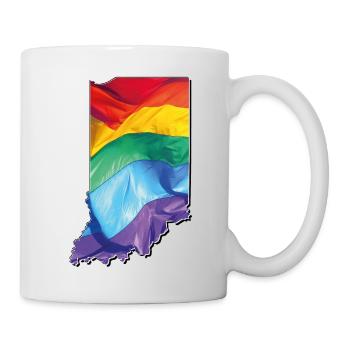 LGBTQ Flagge in der Indiana State Landkarte - Tasse - Weiß - Rechts