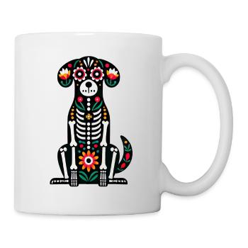 Floral Skeleton Dog Halloween - Tasse - Weiß - Rechts
