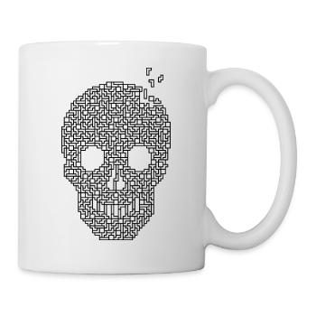 Schädel - Schwarzer Umriss - Tasse - Weiß - Rechts