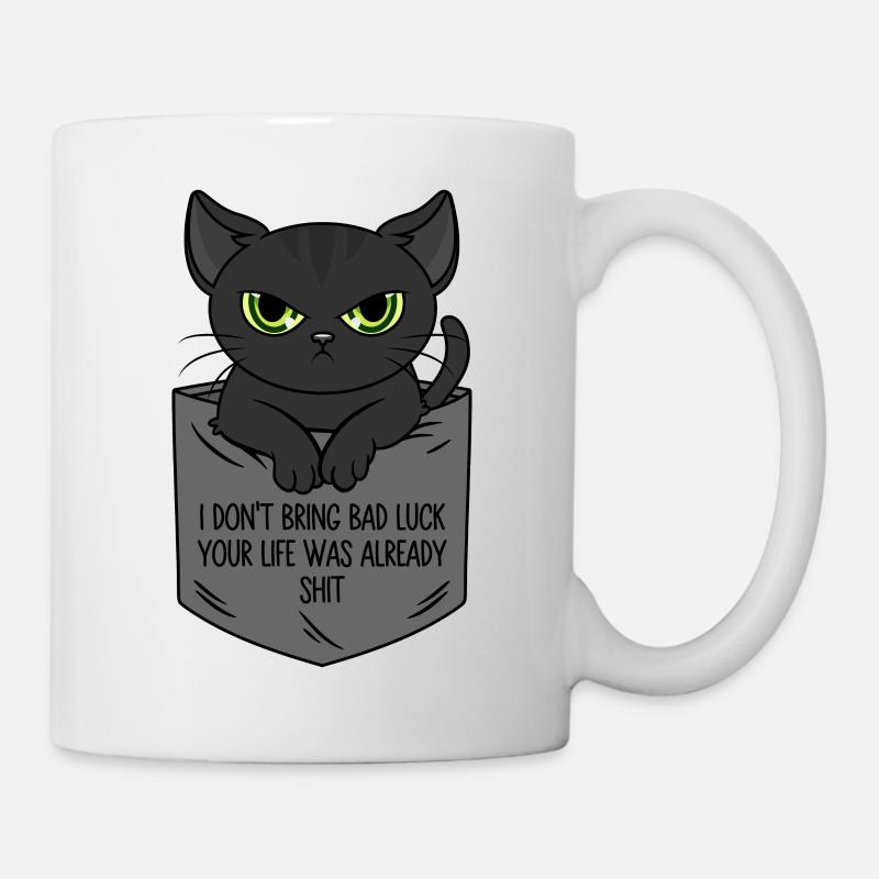 Schwarze Katze Brusttasche Ich bringe kein Unglück - Tasse - Weiß