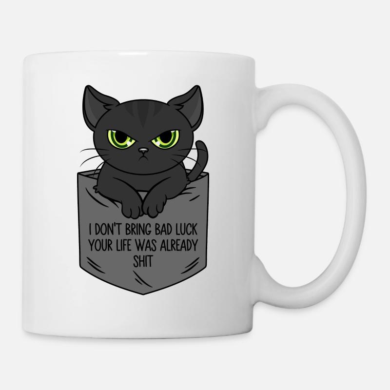 Black Cat Breast Pocket I Bring No Bad Luck - Mug - white
