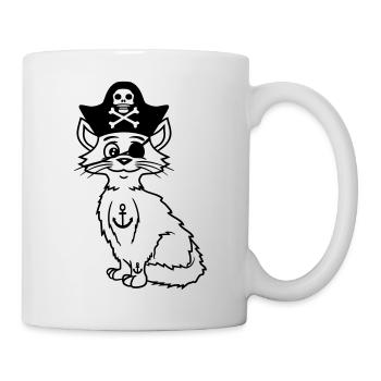 Süße Pirat Katzen Seeräuber Augenklappe Hut Kostüm - Tasse - Weiß - Rechts