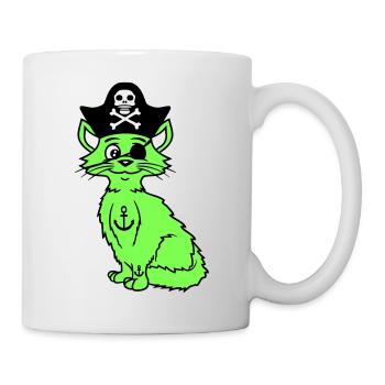 Süße Pirat Katzen Seeräuber Augenklappe Hut Kostüm - Tasse - Weiß - Rechts