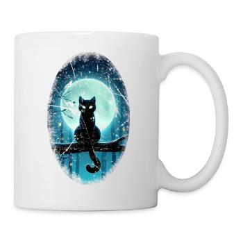 Chat noir devant la pleine lune - Mug blanc - blanc - Droite