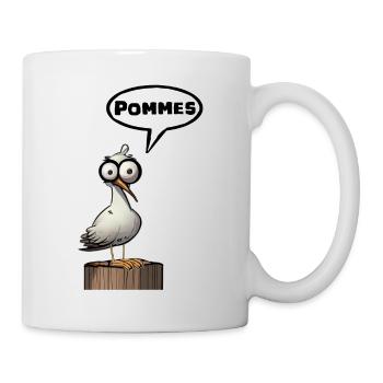 Pommes? Möwe Pommes lustig - Tasse - Weiß - Rechts