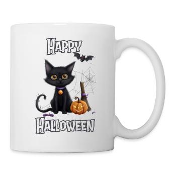 Halloween – Happy Halloween süße schwarze Katze - Tasse - Weiß - Rechts